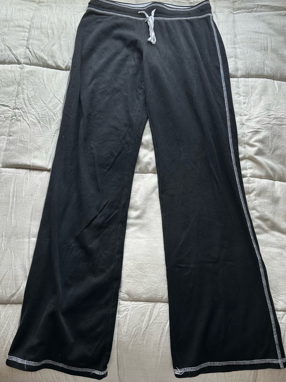 Women's Black Straight Leg Lounge Pants with Contrast Drawstring